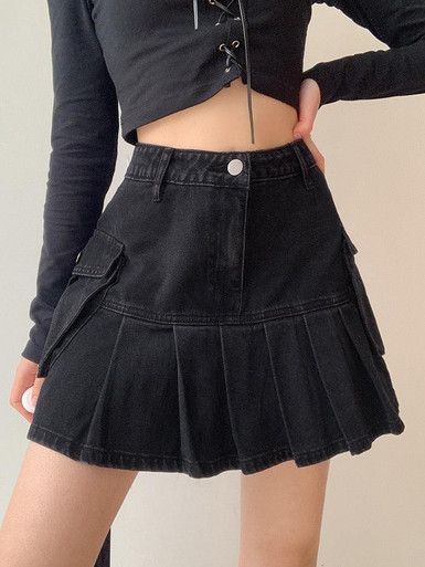 Y2k Cargo Denim Mini Skirt - Cosmique Studio