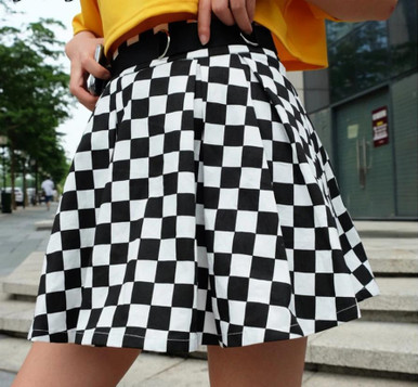 PLEATED CHECKERBOARD HIGH WAIST MINI SKIRT Cosmique Studio