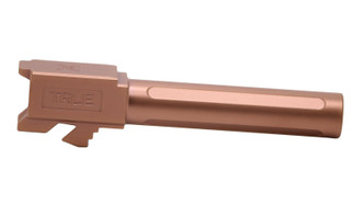 A copper True Precision non-threaded Glock 19 barrel white box photo