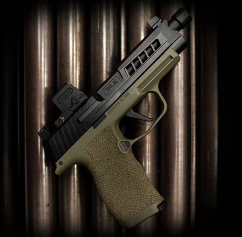 True Precision Sig Sauer P365 XL with Black slide and black threaded barrel.