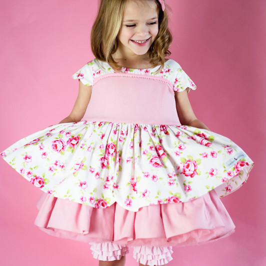 Heirloom Easter Set: Dress + Ruffled Bo Peep Shorts in Pink Roses | I Bambini Clothing
