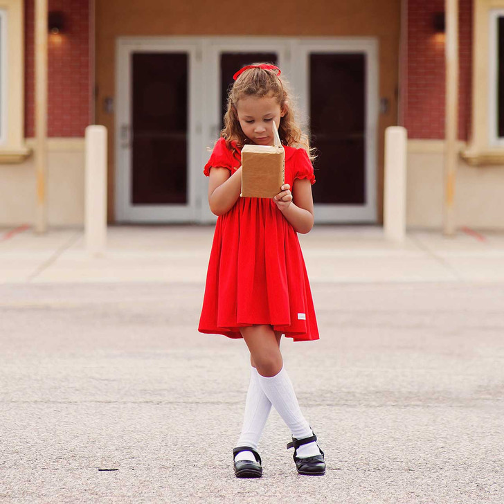 NEW Polly Flinders Red Smocked Dress with White Lace Trimmed Collar and  Cuffs