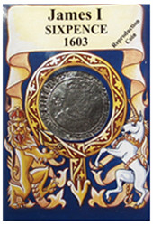 Reproduction Coin - Tudor - James I Sixpence - Packaged