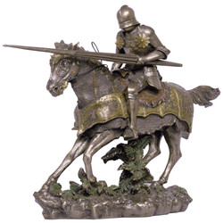 Large Mounted Bronze Finish Knight - Tournament Knight on Horseback