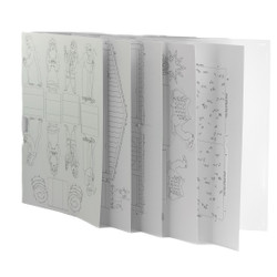5 Card sheets with printed and pre-cut nativity figures, objects and stable. Ready to pop out, colour-in and assemble into a 3-d Christmas nativity scene