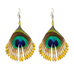 Peacock Feather Earrings - Yellow Front