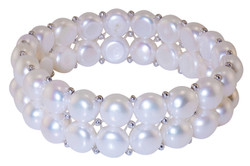 2 row multi-coloured pearl and silver bracelet