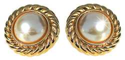 Large faux pearl & gold earrings