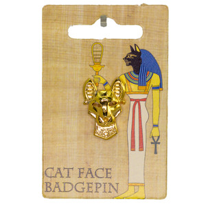 Gold Plated Pewter Badgepins - Egyptian - Cat Face Packaging