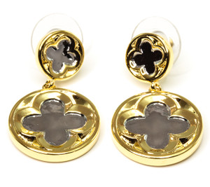 Tudor Quatrefoil Silver and Gold Drop Stud Earrings