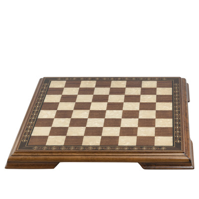 Chessboard with marquetry and legs 50cm Walnut and Eco Mother of Pearl