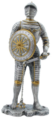 Solid Hand Cast Metal Knight - Circa 1500 Knight with Shield and Flail