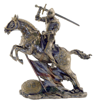 Large Mounted Bronze Finish Knight - Mounted Knight with Sword