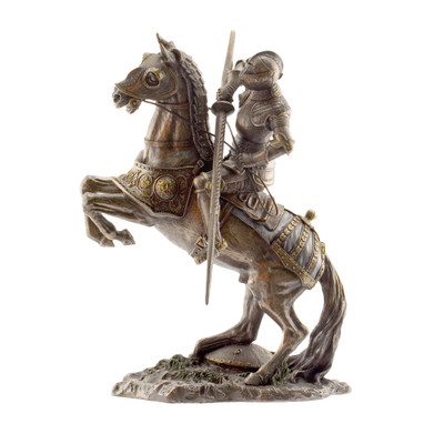 Large Mounted Bronze Finish Knight - Rearing Tournament Knight