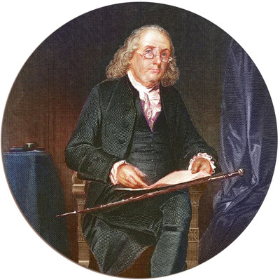 Adhesive Stickers - American Revolution - Benjamin Franklin - Round