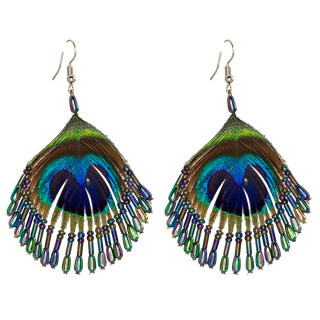 Peacock Feather Earrings - Green Front