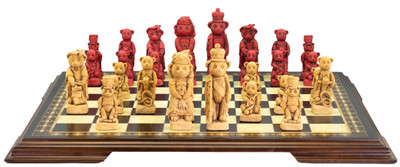 Teddy Bear - Burgundy & Ivory Chess Set