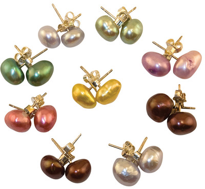 Large pearl multi-coloured irregular shape earrings 8mm-10mm