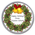 Pewter Badge Pin 29mm, Christmas Wreath design with customisable text - cathedral version Pewter Badge Pin 29mm, Christmas Wreath design with customisable text - cathedral version