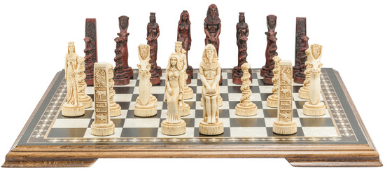 Egyptian - Burgundy & Ivory Chess Set
