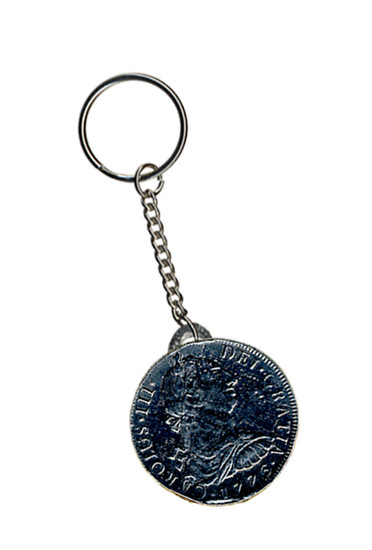 Pewter Keyring - Pirate - Piece of Eight Coin