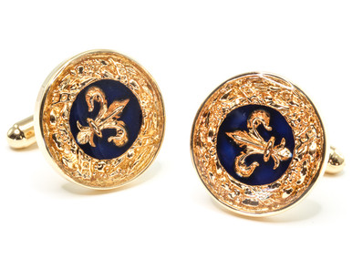 Fleur De Lys Round Cufflinks with Enamel