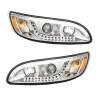 Peterbilt 386 387 330 335 382 384 Chrome Headlight With White LED DRL And Turn Signal With White LED On