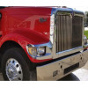 International 9900 Chrome Headlight Bezel 3523002C1 3523003C1 (Installed, Red Truck)