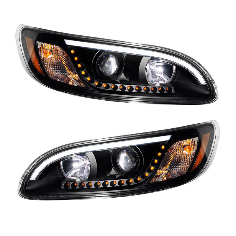 Black Halogen Headlights For Peterbilt 325/384/386 (2008-2013) – Pair (Left & Right)
