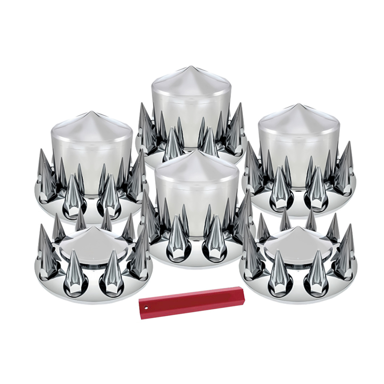 JIUXI ABS Chrome Plastic Complete Axle Cover Kits with 33mm Thread-on Nut Covers for Semi Trucks in Sets Standard JIUXI ABS Chrome Plastic Complete Axle Cover Kits with 33mm Thread-on Nut Covers for Semi Trucks in Sets Standard