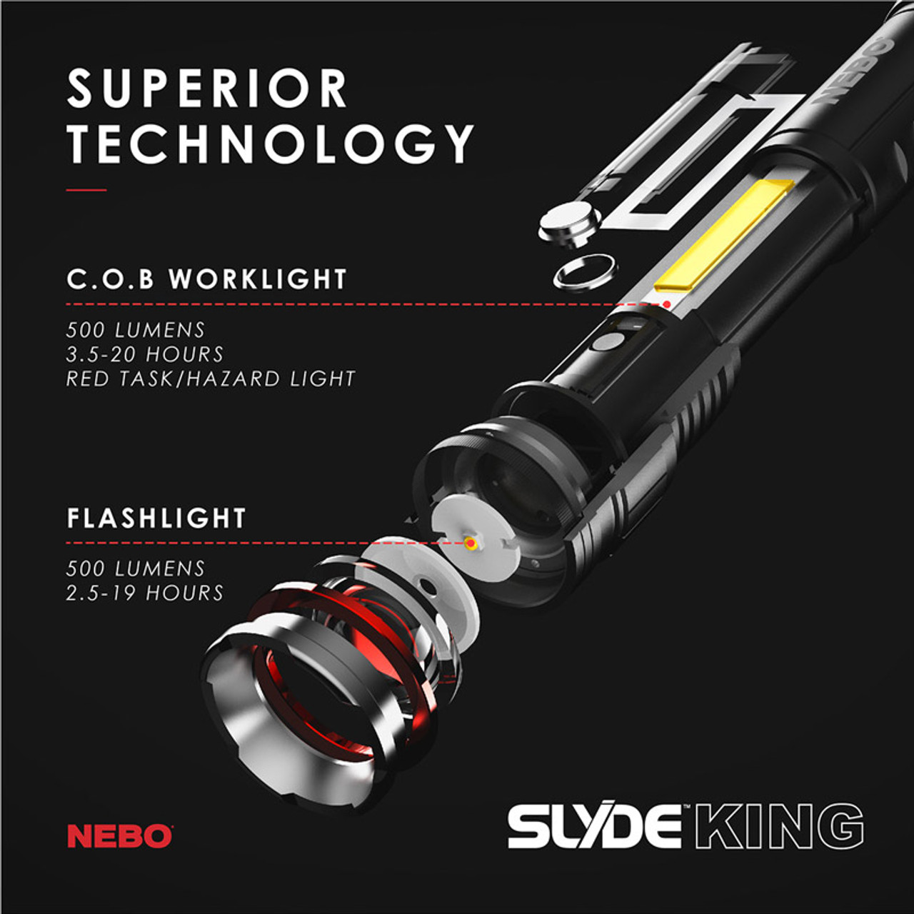 nebo slyde king flashlight & work light