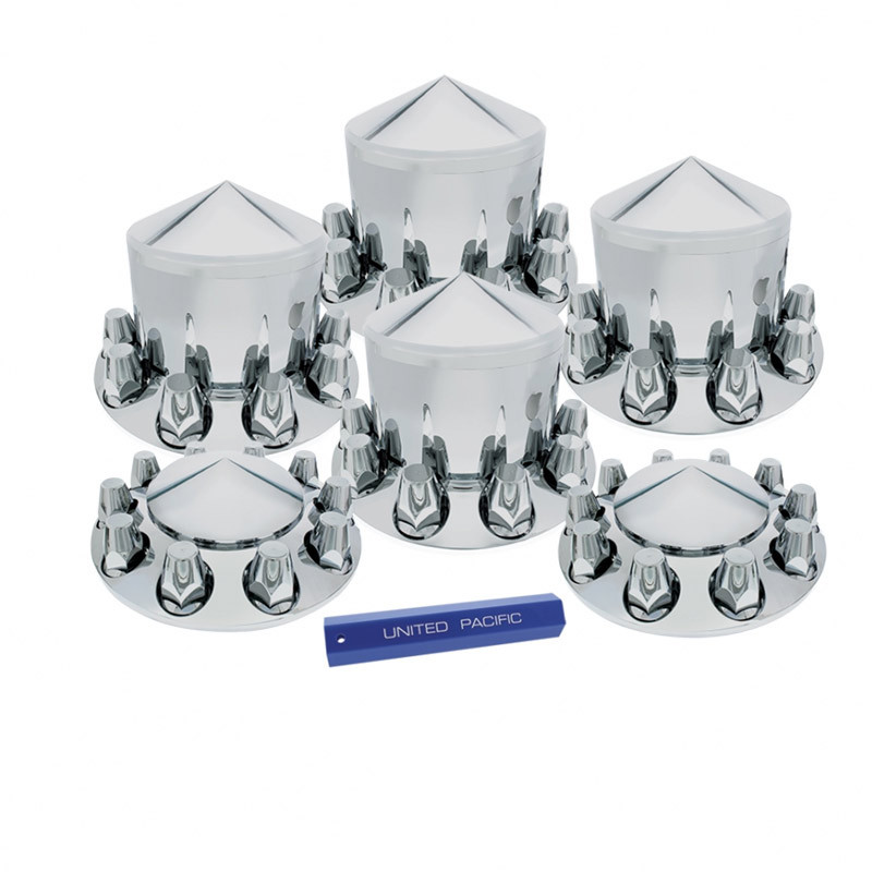 Complete Chrome Pointed Axle Cover Kit with Spiked Lug Nut Covers Raney's Truck Parts