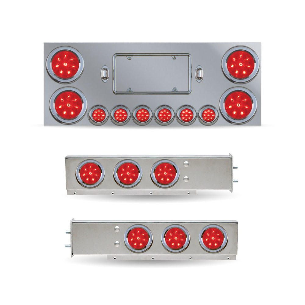 BLVD Stainless Steel Rear Mud Flap Hanger With Red LED Lights - Spring Loaded, 2-1/2" Spacing, Part #61730
