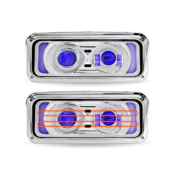 大特価　2連　ヘッドライト　バイザー付　HELLA 当時物　超希少 Peterbilt 379 378 365 357 Chrome Projector Headlight Assembly With