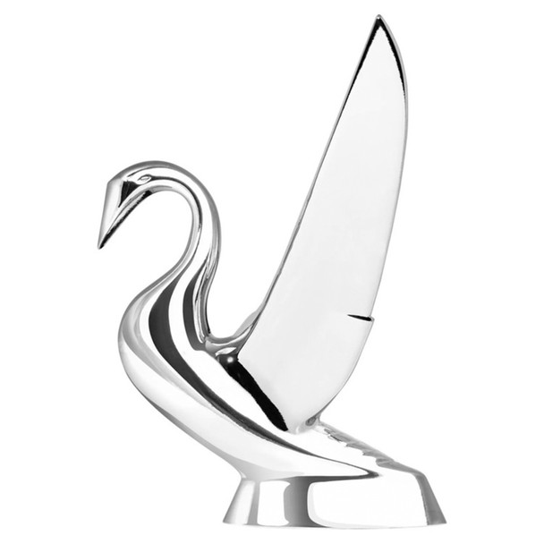 Deluxe Chrome Swan Hood Ornament With Vintage Style Wings
