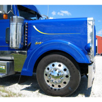 Peterbilt 379 Ribbed Fiberglass Front Fender Set Painted Blue Side View