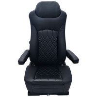 Economy High Back Diamond Pattern Leather Truck Seat With Lumbar Support - Black Fabric