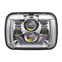 5" x 7" Rectangular Chrome Projector Headlight With DRL & Turn Light