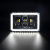 4" x 6" Full LED High & Low Beam Rectangular Headlight With Dual Function Angel Eye Halo - Halo Function 1