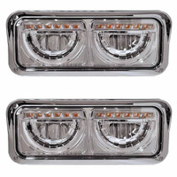 Peterbilt 357 365 378 379 Half Moon Rectangular Chrome Headlight Assembly