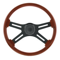 18"Matte Black 4 Spoke Steering Wheel With Wood Grain-Default