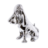 Chrome Basset Hound Hood Ornament Left Face