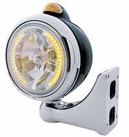 Black Guide Headlight H4 Bulb w/ Amber LED - Driver & Passenger