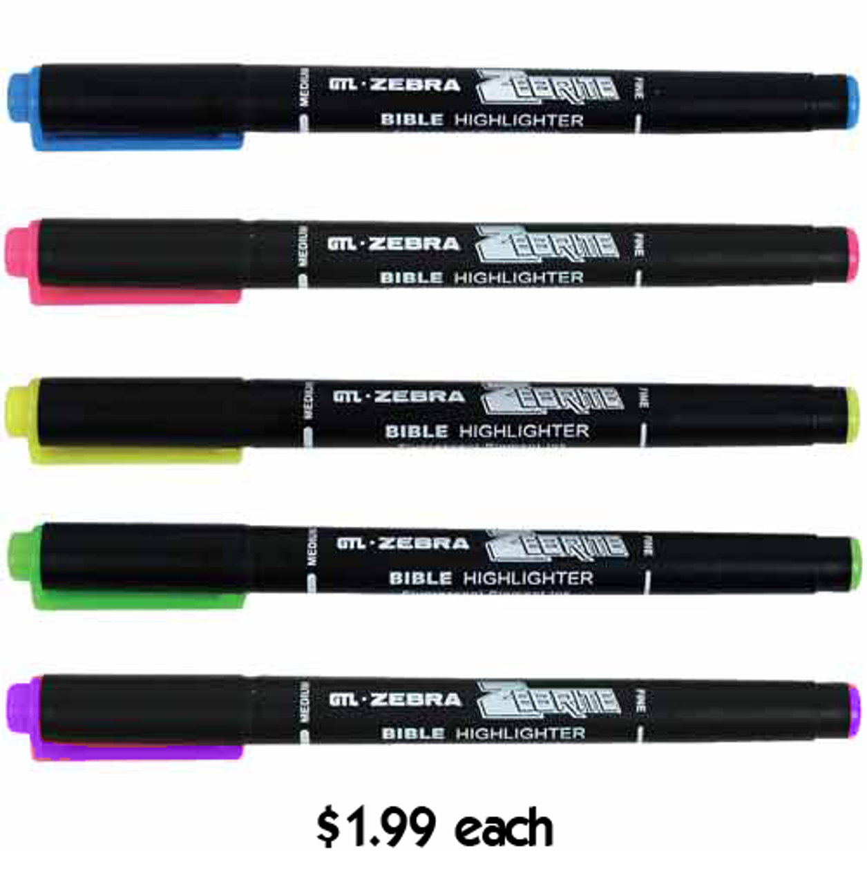 GT Luscombe Company, Inc. Zebrite Double Ended Bible Highlighter Set | No  Bleed Pigmented Ink, No Fading or Smearing | Double Ended Fluorescent