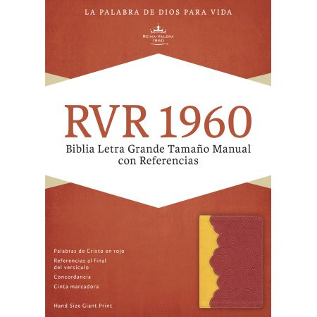 Bible RVR 1960 Hand Size Giant Print Reference Amber/Brick Red LeatherTouch