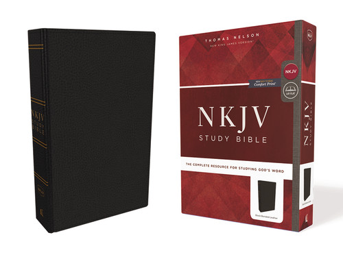 NKJV Study Bible Premium Black Bonded Leather Comfort Print Indexed
