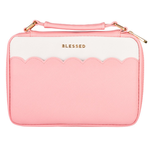 Bible Cover - Blessed - Pink Scalloped Faux Leather MD Bible Cover - Blessed - Pink Scalloped Faux Leather MD