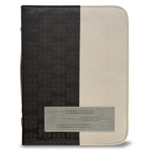 I Can Do All Things Through Christ Bible Cover, Black and Grey, Large