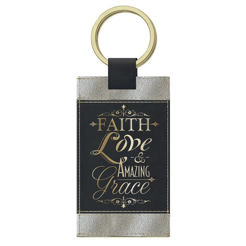 Keychain Black And Gold Faith Love Amazing