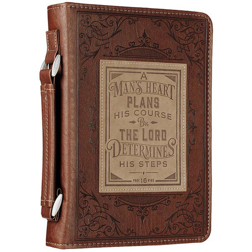 A Man's Heart Plans His Course Bible Cover, Brown, X-Large